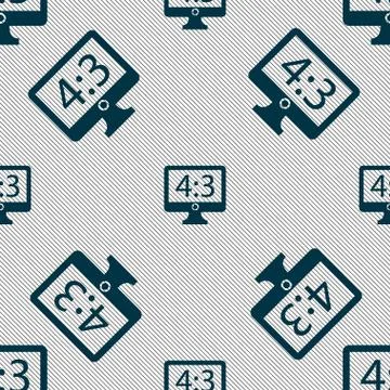 Aspect ratio 4 3 widescreen tv icon sign. Seamless pattern with geometric tex Stock Illustration