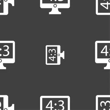 Aspect ratio 4 3 widescreen tv icon sign. Seamless pattern on a gray backgrou Stock Illustration