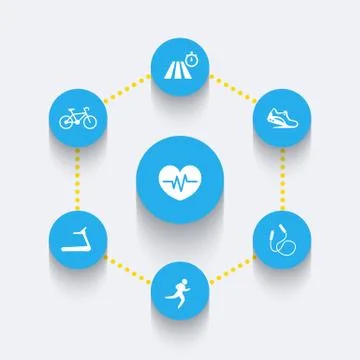 Aspects of cardio training, round blue icons, infographics elements, vector i Stock Illustration