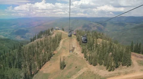Aspen gondola ride up - rear view panorama Stock Footage