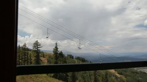 Aspen gondola ride up - side view panorama Stock Footage