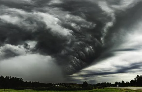 Asperitas clouds - the newest cloud type - before the storm. Lithuania Stock Photos