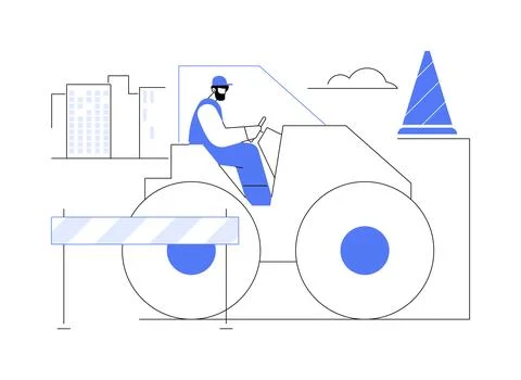 Asphalt compactor abstract concept vector illustration. Ilustración de archivo