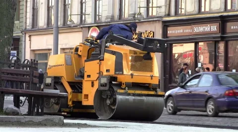 Asphalt Compactor Stock Footage 61176112