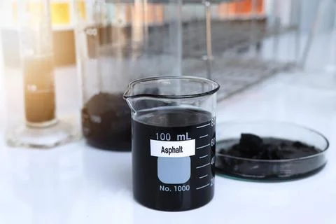 Asphalt in container, Laboratory Quality Testing Concepts 스톡 사진