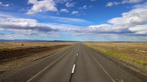 Asphalt long road going to the horizon in the Argentinian Patagonia Stock Footage 305346769