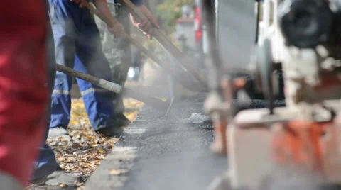 Asphalt paver applying asphalt on the way Stock Footage 42767782