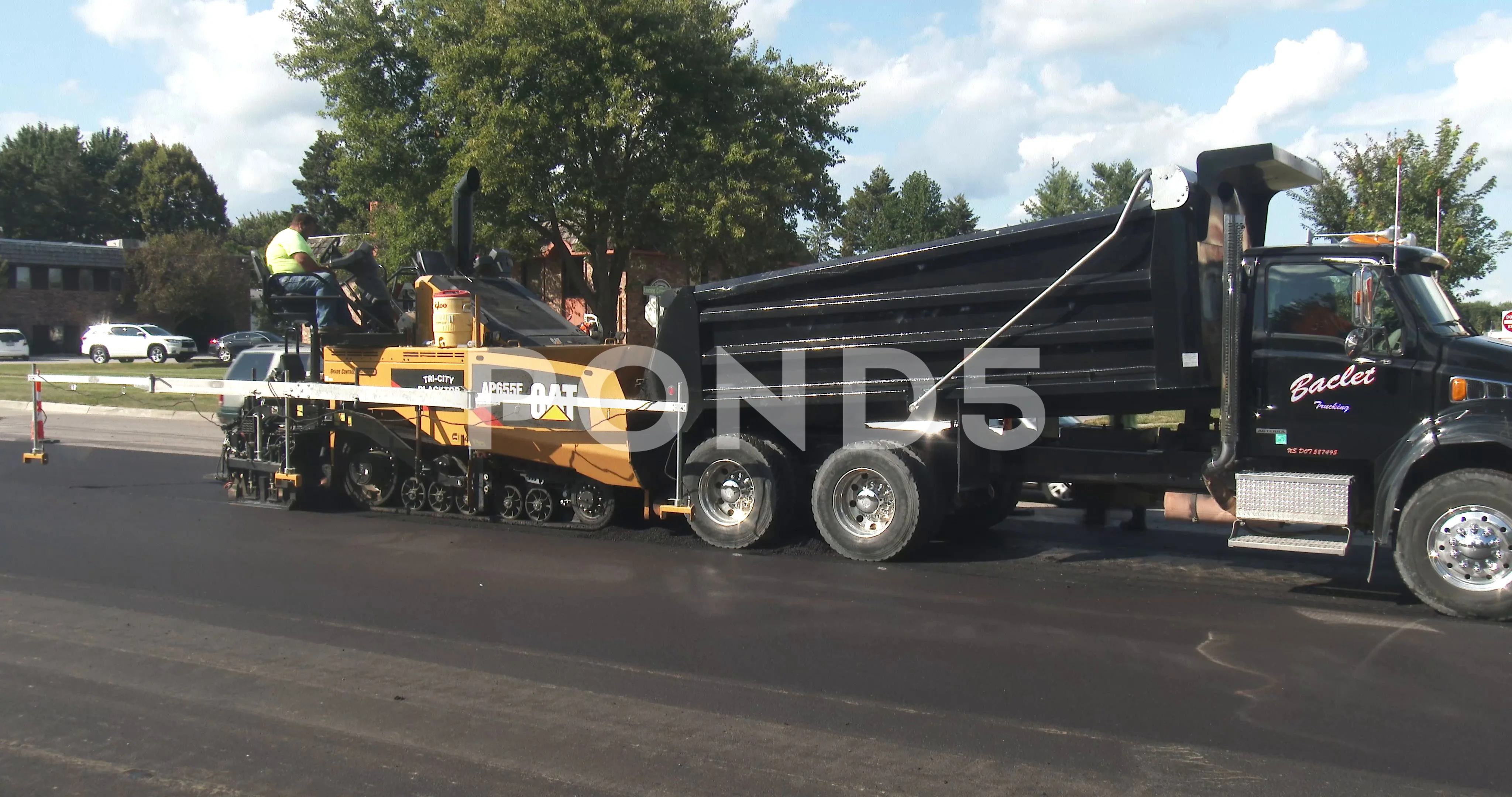 Asphalt Paver with Dump Truck, Stock Video