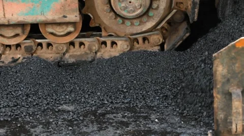 Asphalt Paver laying asphalt base and making road Stock Footage 5958725