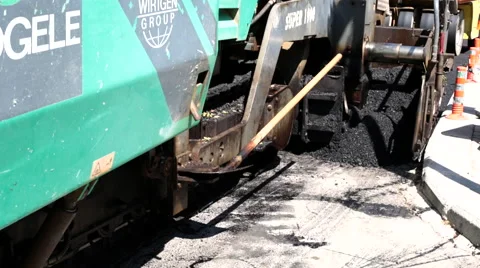 Asphalt Paver Machine During Road Construction, Road Construction Crew Apply Stock Footage 65815105