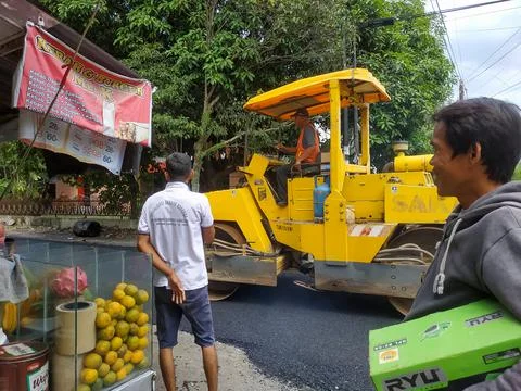 Asphalt paver machine Foto stock