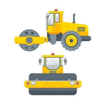 Asphalt paver machine side view and front view Stock Illustration