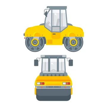 Asphalt paver machine side view and front view Stock Illustration