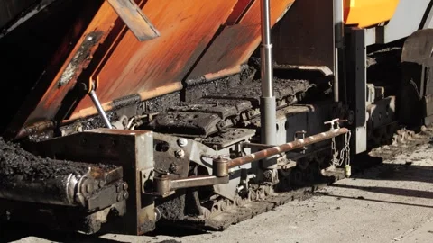 Asphalt Paver Moving While Laying Fresh Road Surface Stock Footage 304879545