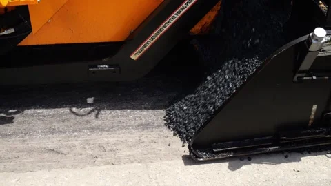 Asphalt paving machine placing a layer of Asphalt 3 Stock Footage 276300884