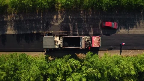 Asphalt paving machine top view Vídeo Stock 303405857
