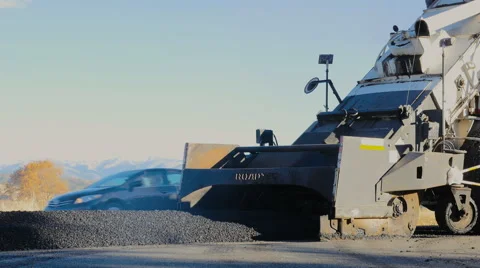 Asphalt paving machine working road construction Stock Footage 68731184