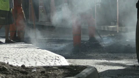 Asphalt paving, workers Stock Footage 53084521