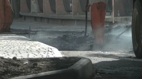 Asphalt paving, workers Stock Footage 53085231