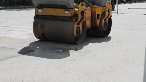 Asphalt rink roller machine hard roadworks 스톡 동영상 111665946
