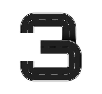 Asphalt road number three digit 3 road font symbol Stock Illustration
