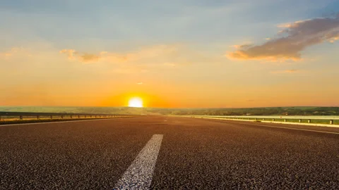 Asphalt road at the sunset Stock Footage 149658824