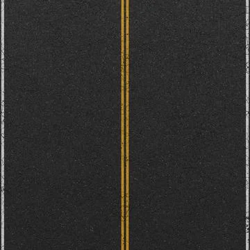 Asphalt road surface with double yellow centerline vertical view. 3D rendering Stock Illustration