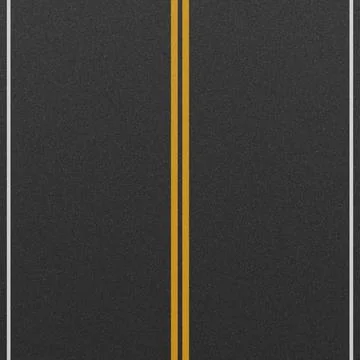 Asphalt Road Texture with Double Yellow Center Line and White Edge Markings. 3D Stock Illustration