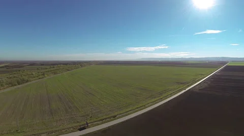 Asphalt Road Through Fields Stock Footage 32480946