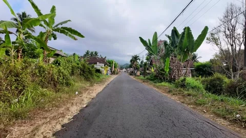 Asphalt road winds through quiet village Stock Footage 345147280