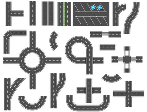 Asphalt roads design elements for city map Stock Illustration