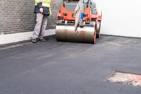 An asphalt roller Foto stock