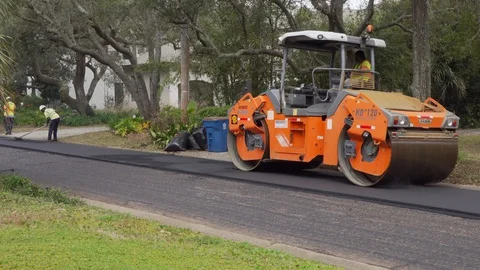Asphalt roller - road construction Stock Footage 127646245