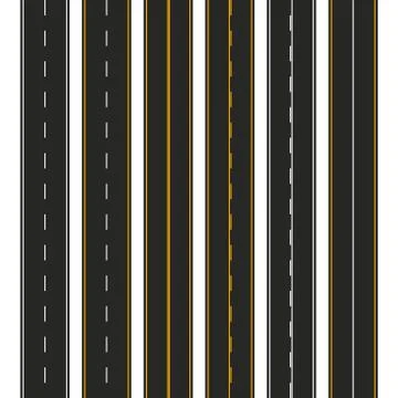 Asphalt. Set of road types with markings. Highway strip template design for i Stock Illustration