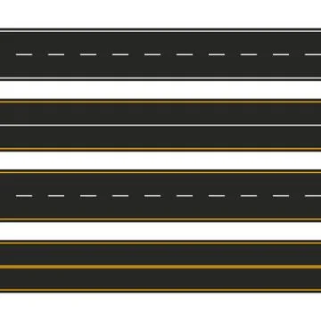 Asphalt. Set of road types with markings. Highway strip template design for i Stock Illustration