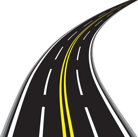 Asphalted road with yellow double solid line on white Stock Illustration