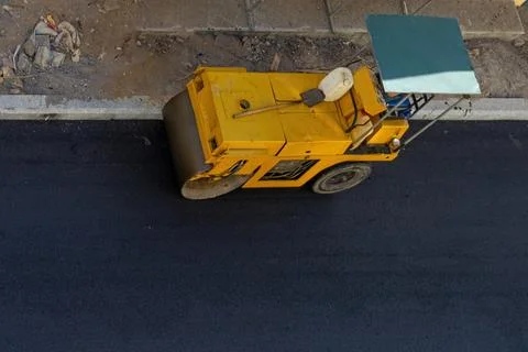 Asphalting press compactor top view. Stock Photos