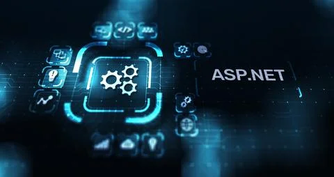 ASP.NET Development programming language concept on virtual screen. Illustrazione stock