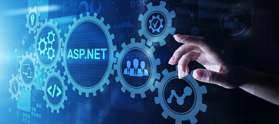 ASP.NET Development programming language concept on virtual screen. 스톡 사진