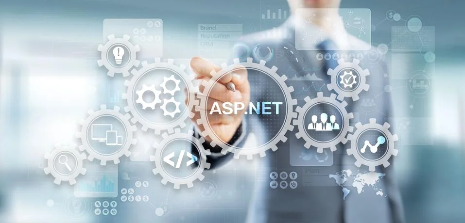 ASP.NET Development programming language concept on virtual screen. Foto stock