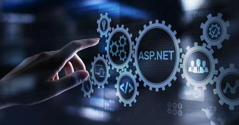 ASP.NET Development programming language concept on virtual screen. Stockfoto's