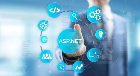 ASP.NET Development programming language concept on virtual screen. 库存照片