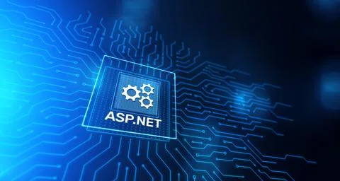 ASP.NET Development programming language concept on virtual screen. Stock Photos