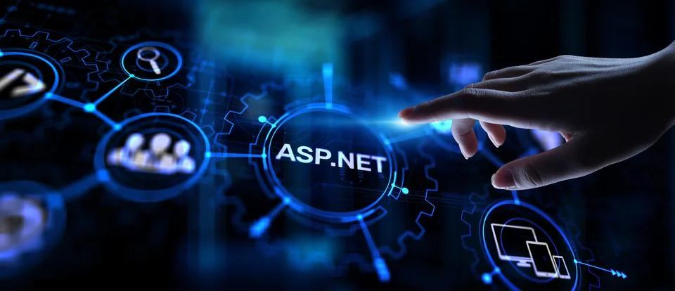 ASP.NET Development programming language concept on virtual screen. 库存照片