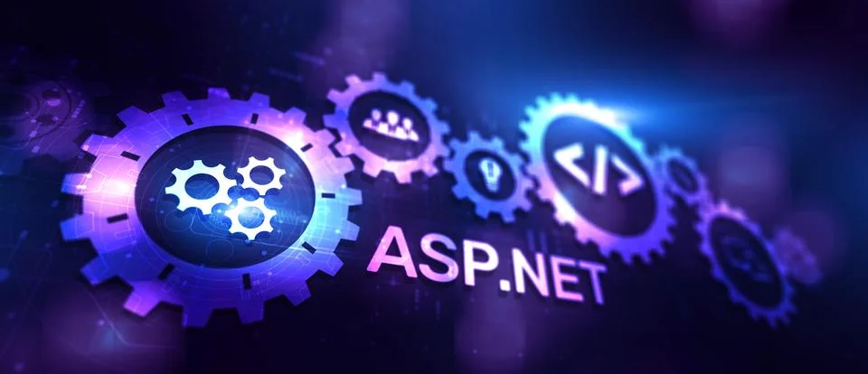 ASP.NET Development programming language concept on virtual screen. 스톡 사진
