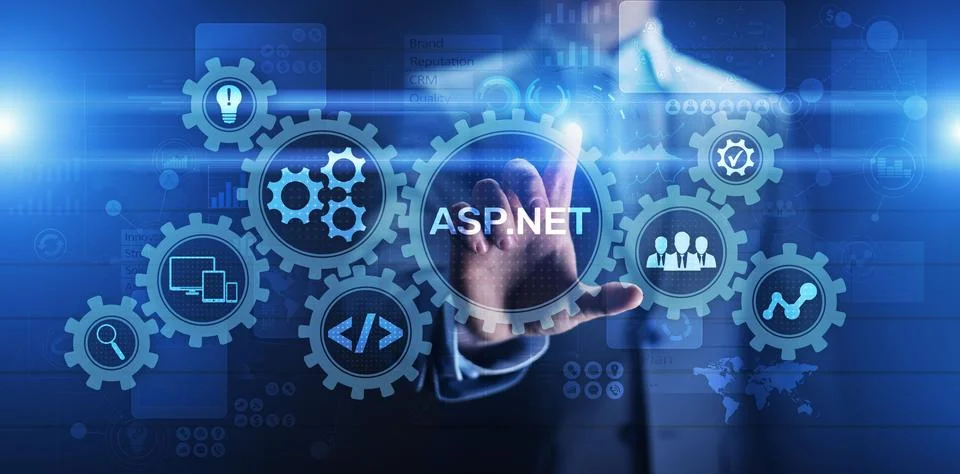 ASP.NET Development programming language concept on virtual screen. Stock Photos