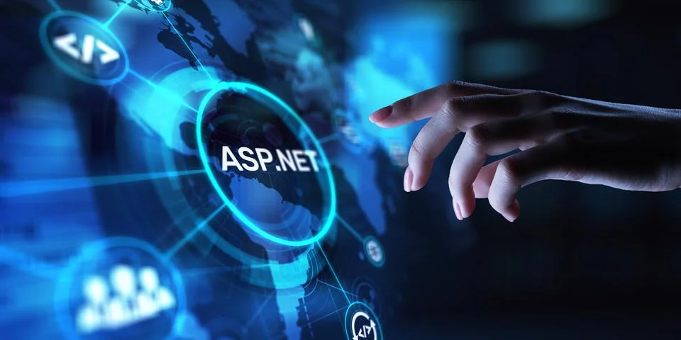 ASP.NET Web Application Framework for Dynamic Websites, projection on a vir.. Stock-Fotos