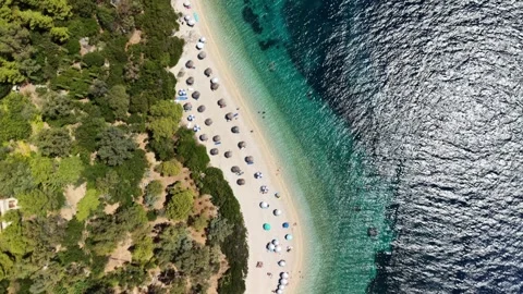 Aspros Gialos beach, Ithaca - drone flyover, gimbal down Stock Footage 345039958
