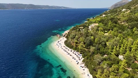 Aspros Gialos beach, Ithaca - drone flyover Stock Footage 345040148