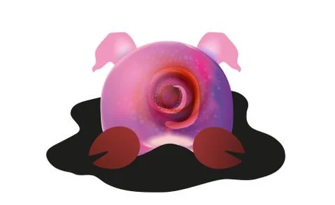 The ass of a cute pig lying in a puddle, vector illustration Stock Illustration